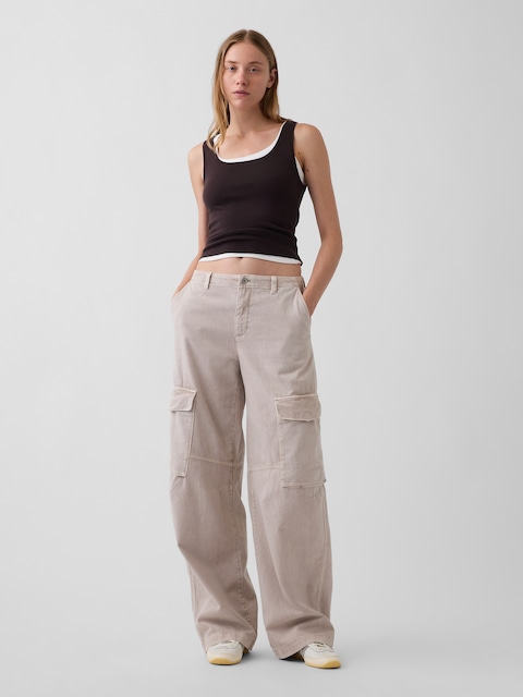 Low Rise Twill Baggy Barrel Cargo Pants