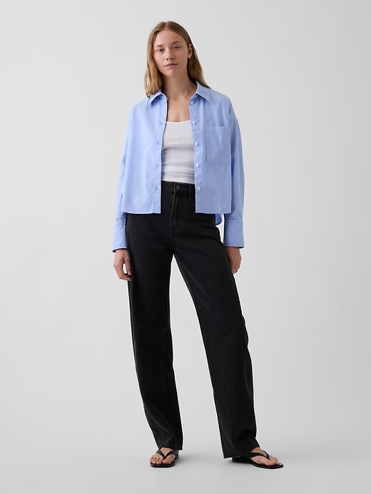 Organic Cotton Oversized Crop Oxford Shirt | Gap