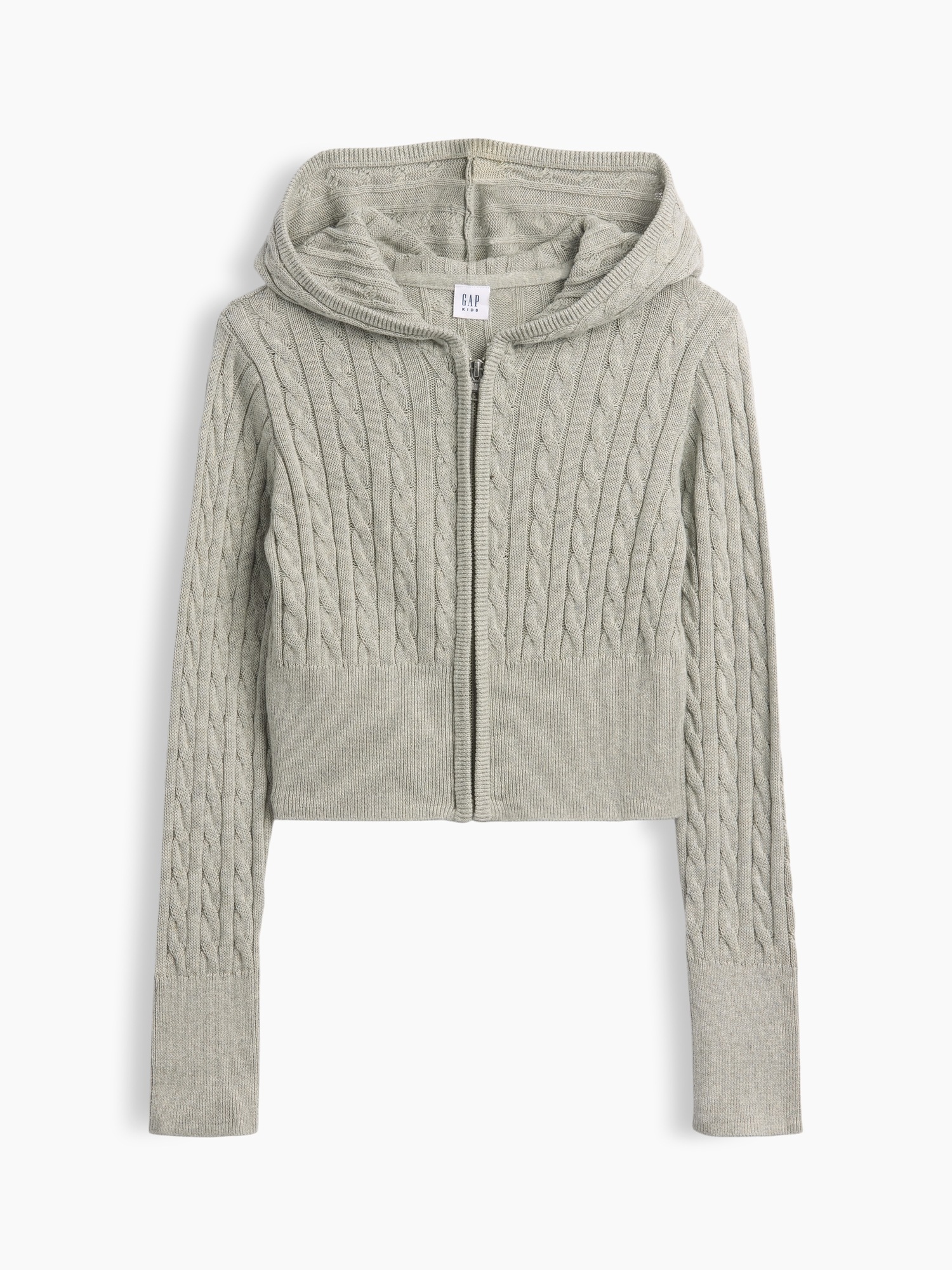 Детское худи Gap 100% Cotton Cable-Knit Sweater Zip, цвет: Серый — фото 2