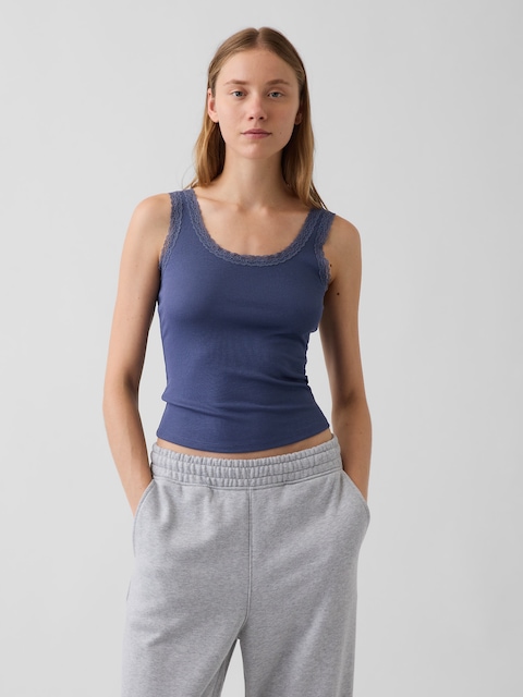Mini Rib Lace-Trim PJ Tank Top