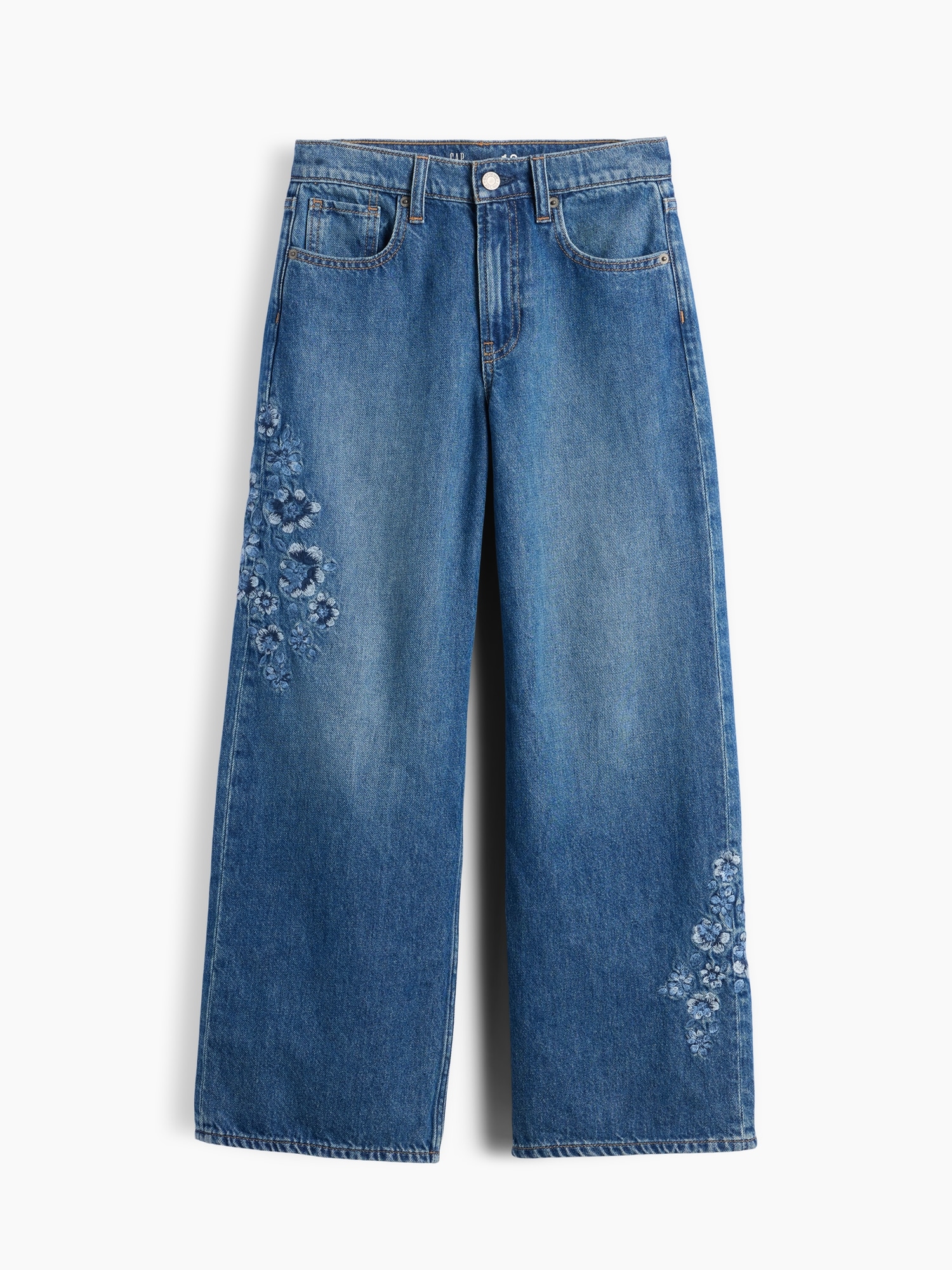 Детские джинсы Gap Kids Low Rise Stride Embroidered Floral Wide-Leg Jeans — фото 2