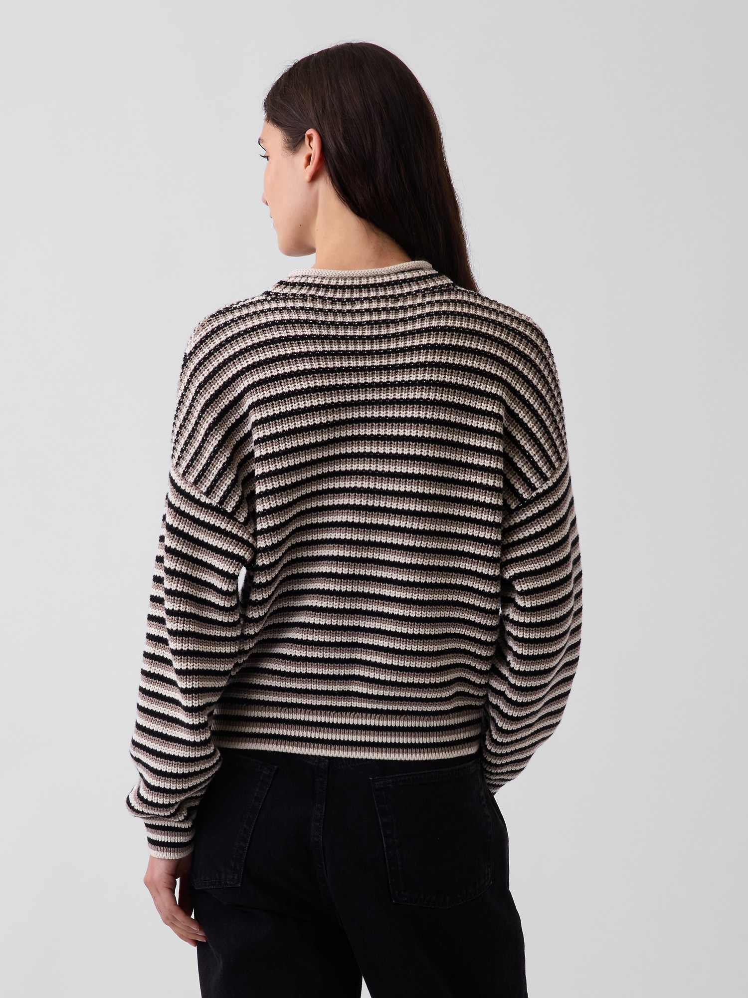 Женский свитер Gap 100% Cotton Oversized Rollneck, цвет: Чёрный / Серый — фото 3