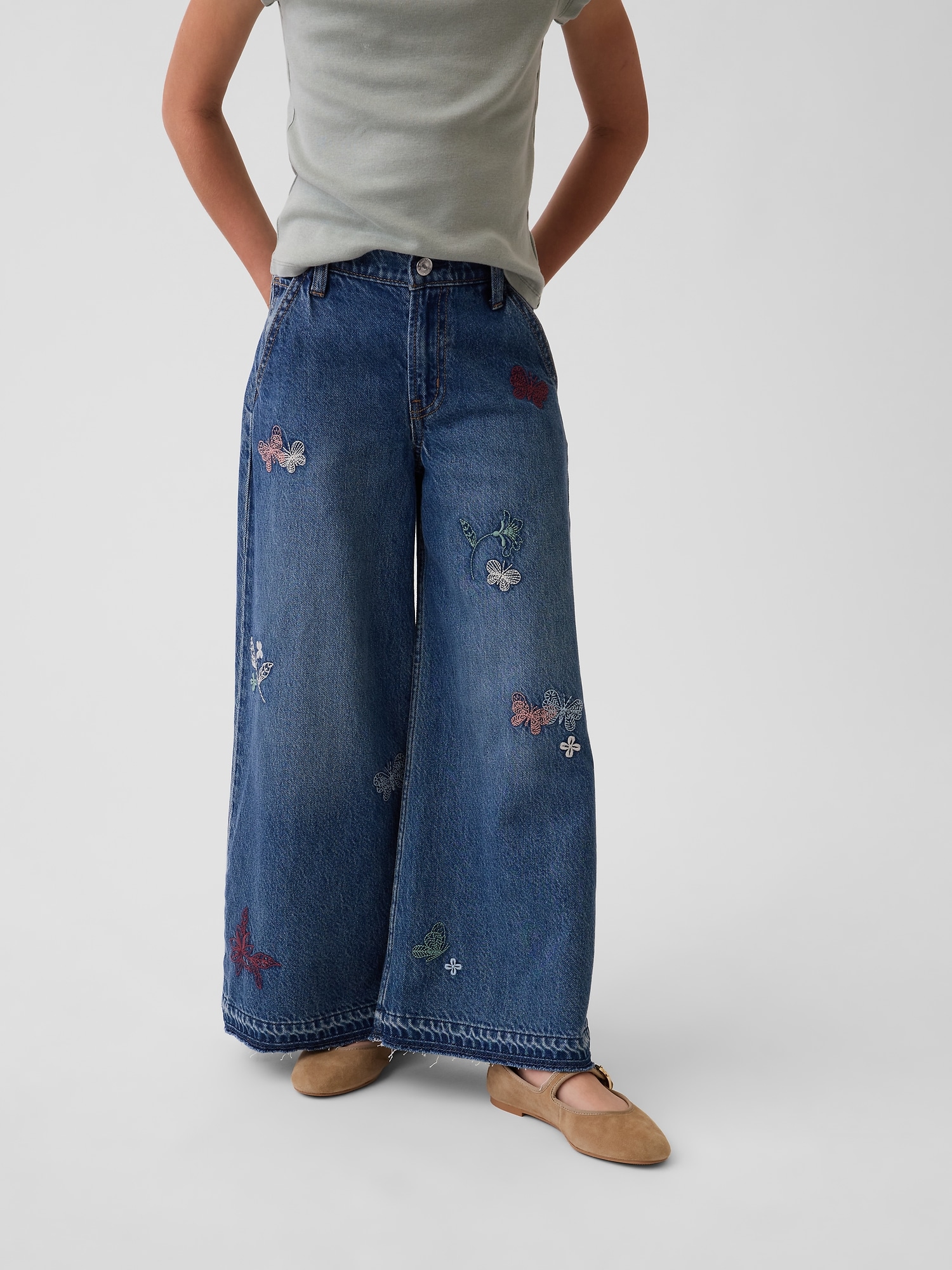 Kids Low Rise Embroidered Baggy Jeans
