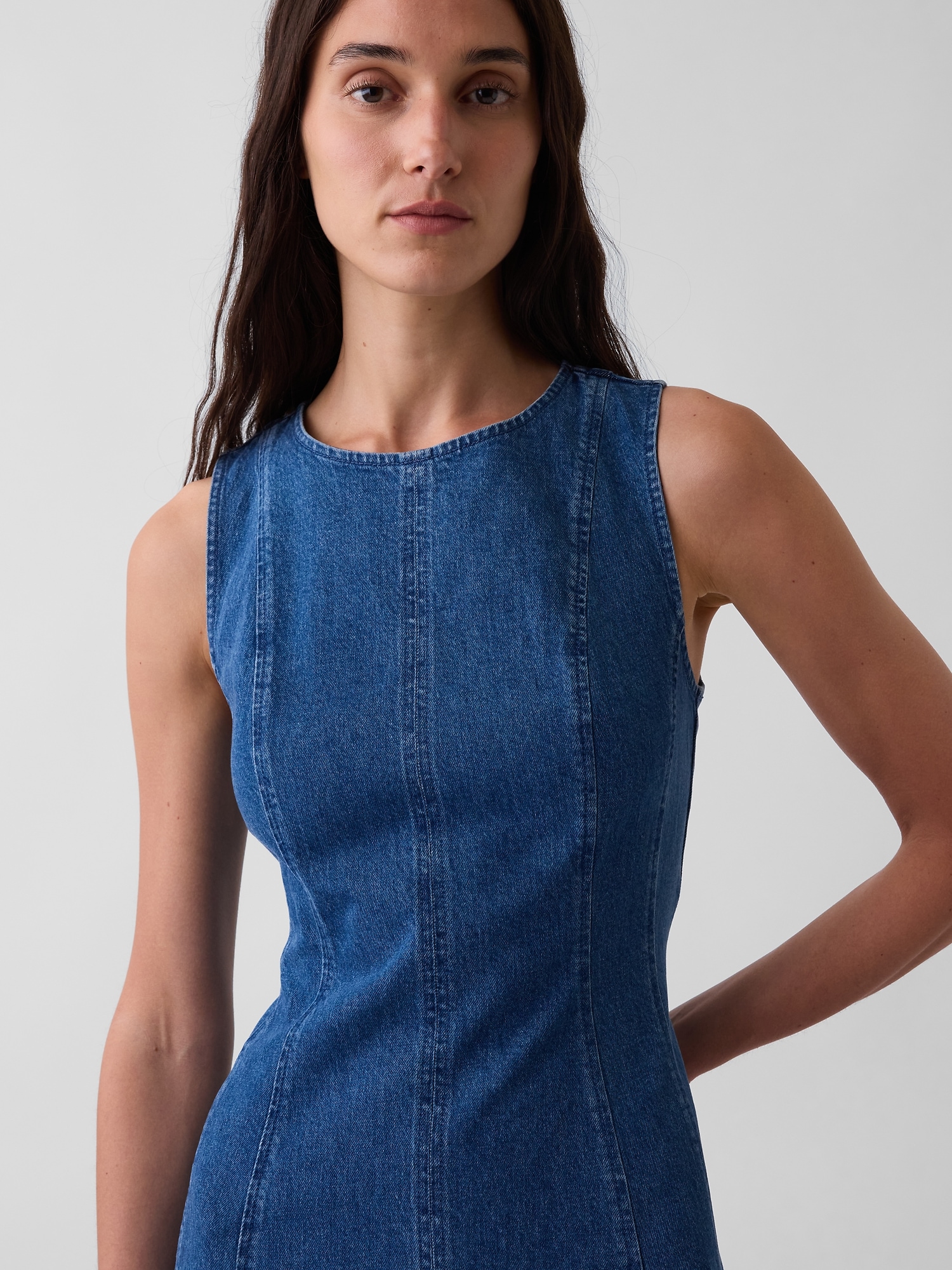 Seamed Denim Maxi Dress