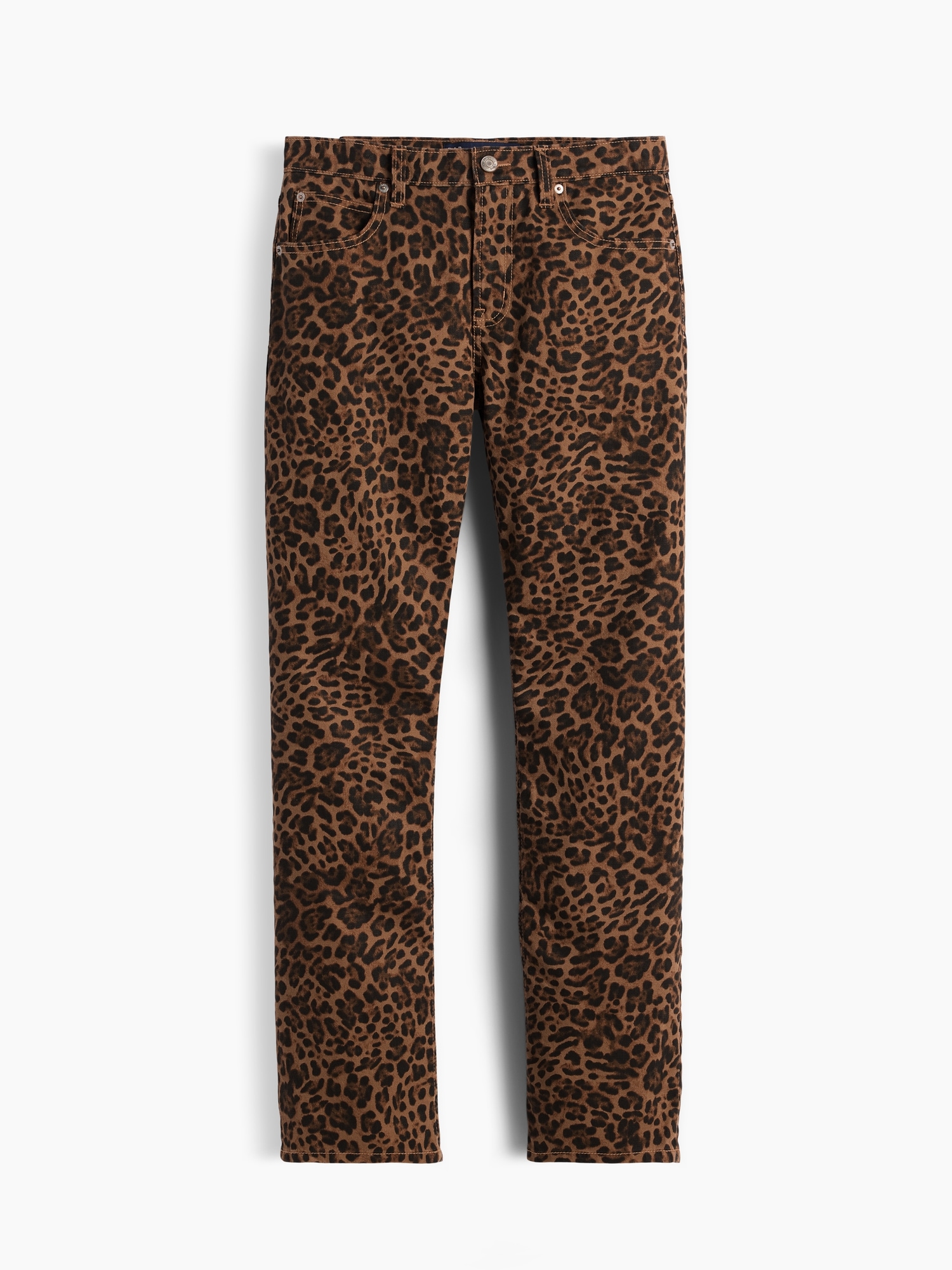 Mid Rise Straight Taper Leopard Jeans