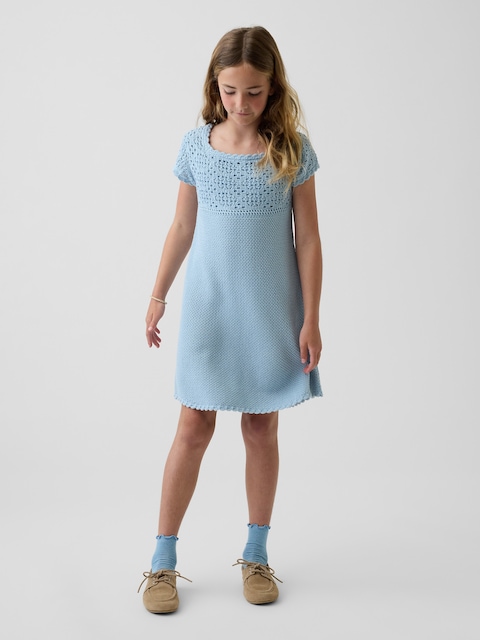 Kids 100% Cotton Crochet Sweater Dress