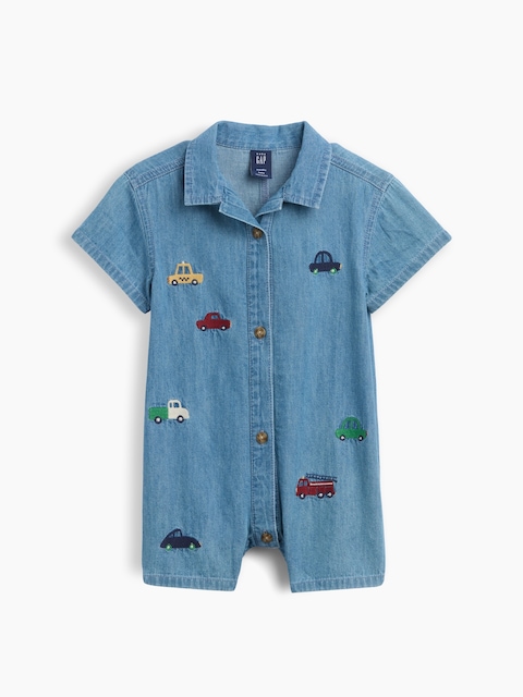 Baby Embroidered Denim Shorty One-Piece