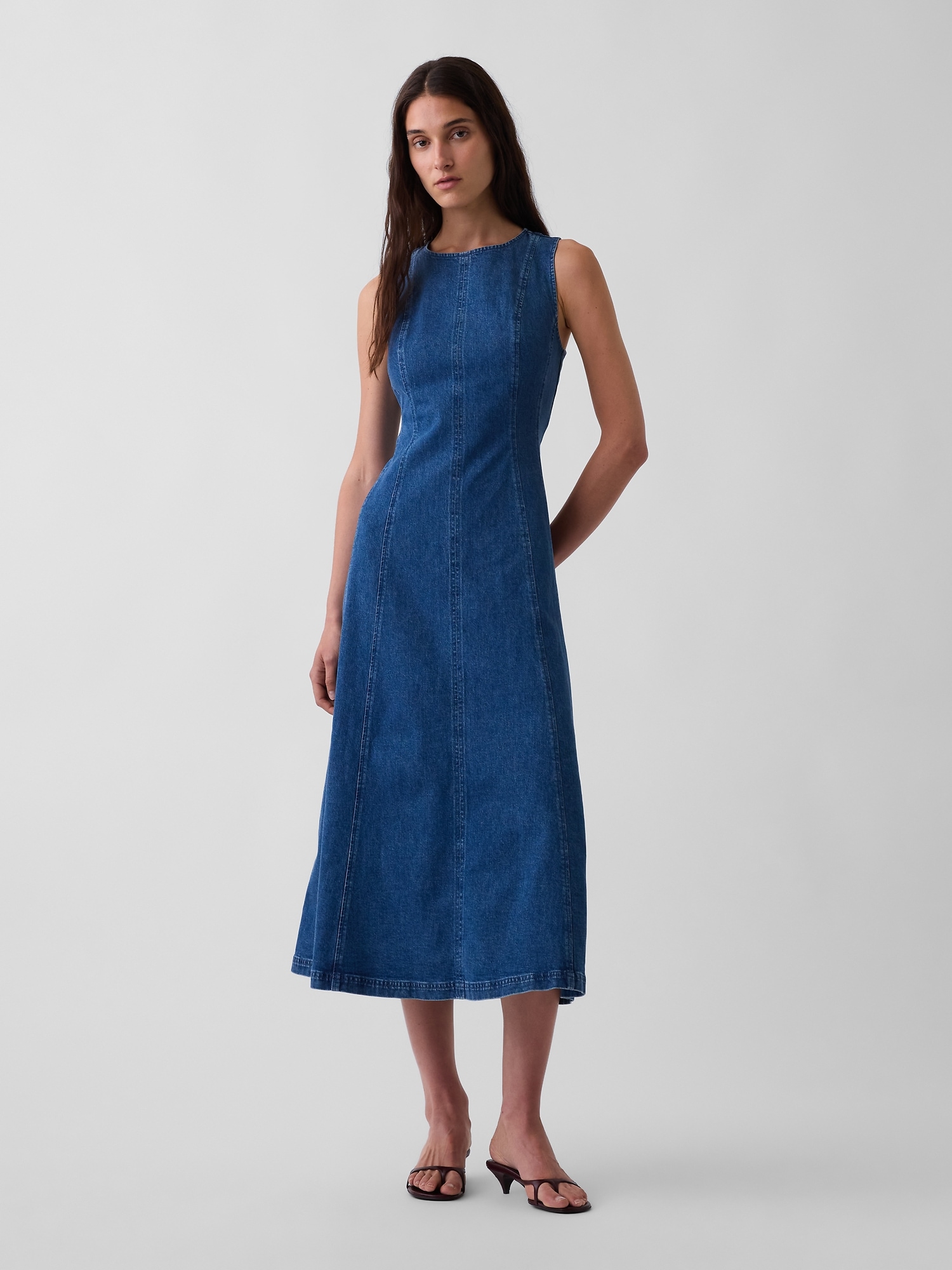 Seamed Denim Maxi Dress