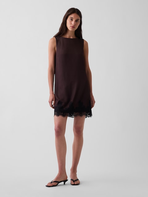 Lace-Hem Mini Shift Dress