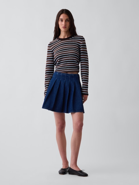 Denim Pleated Mini Skirt