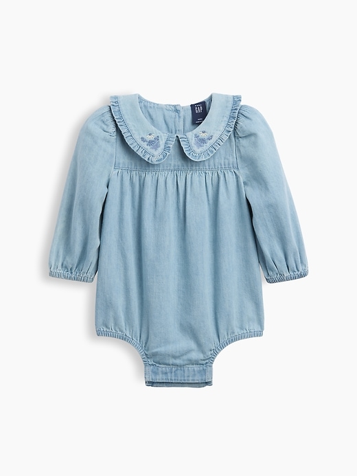 Image number 1 showing, Baby Embroidered Denim Bubble Bodysuit