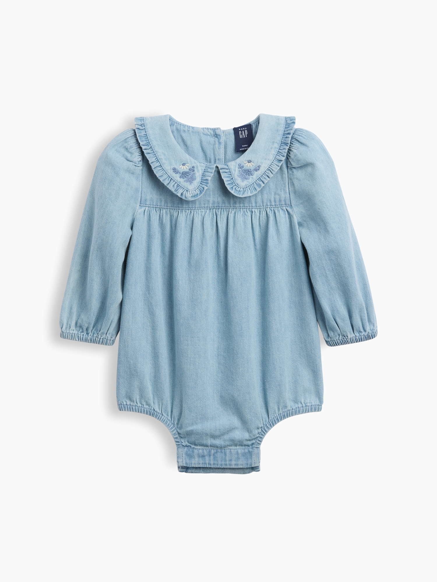 Baby Embroidered Denim Bubble Bodysuit