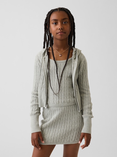 Kids 100% Cotton Cable-Knit Sweater Zip Hoodie