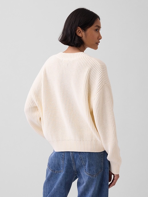 Image number 3 showing, 100% Cotton Oversized Shaker V-Neck Sweater