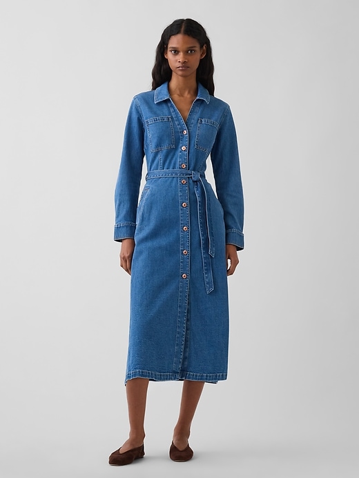 Image number 1 showing, Denim Tie-Belt Midi Dress
