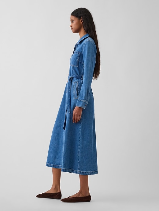 Image number 3 showing, Denim Tie-Belt Midi Dress