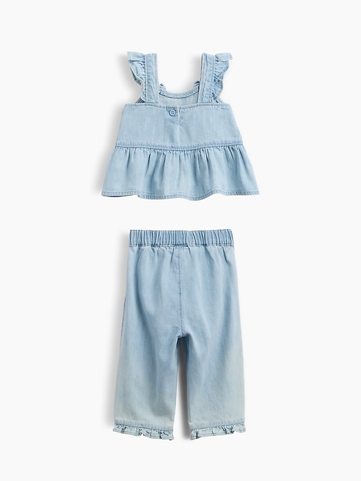 Image number 2 showing, Baby Denim Ruffle Outfit Set