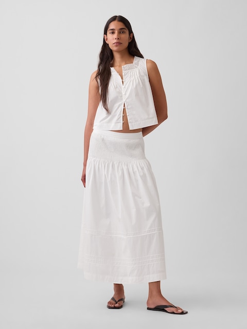 Poplin Pintuck Maxi Skirt