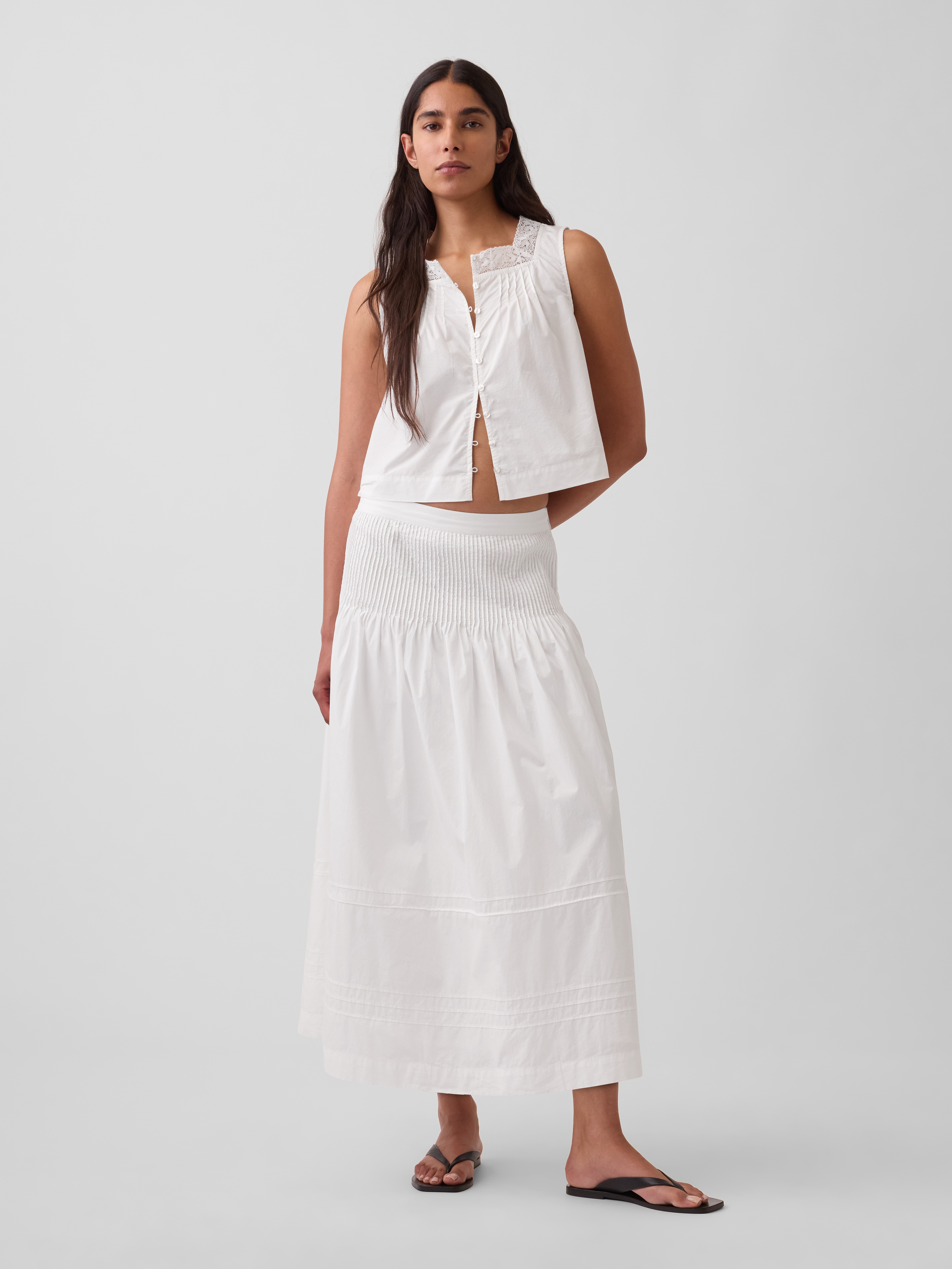 Poplin Pintuck Maxi Skirt