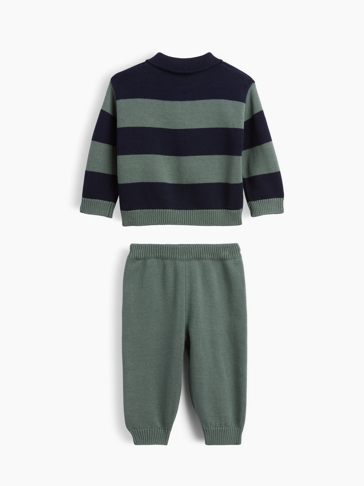 Свитеры Gap Stripe Polo Sweater Outfit Set для малышей, цвет: Тёмно-синий зелёный полосатый — фото 2