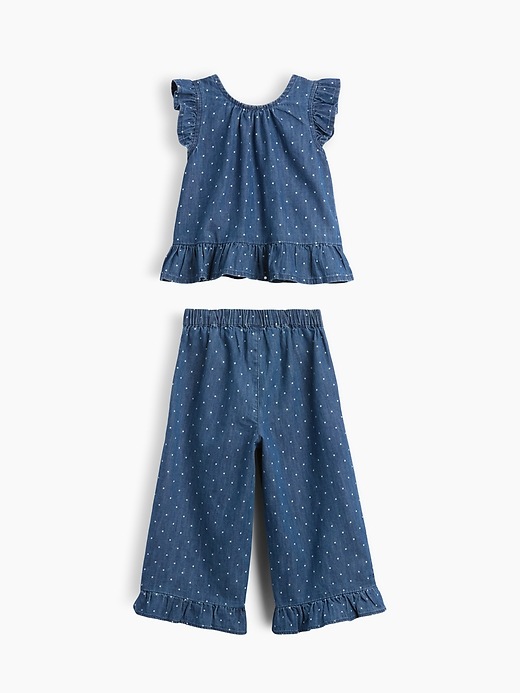 Image number 2 showing, Baby Denim Dot Ruffle Outfit Set