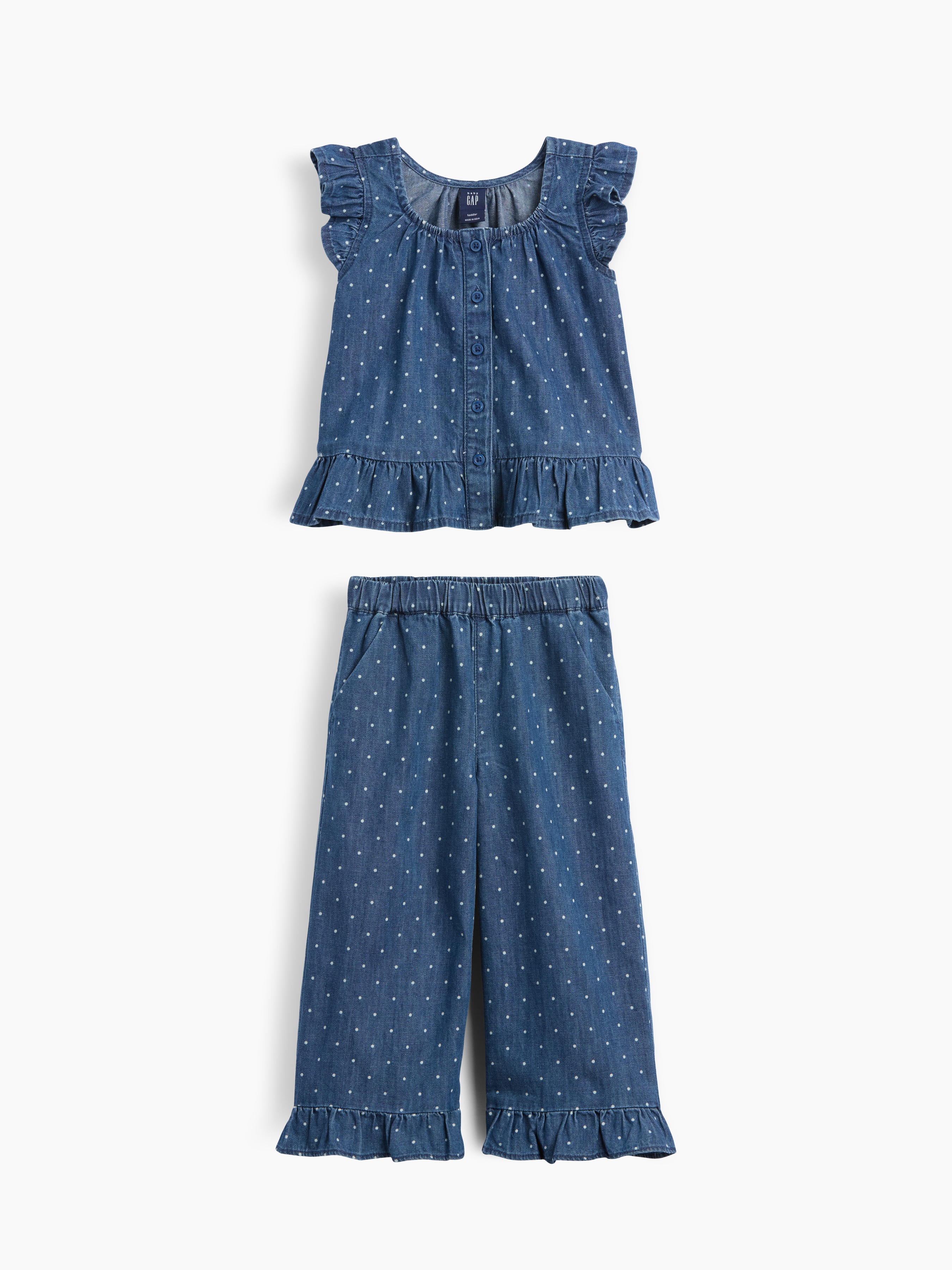 Baby Denim Dot Ruffle Outfit Set