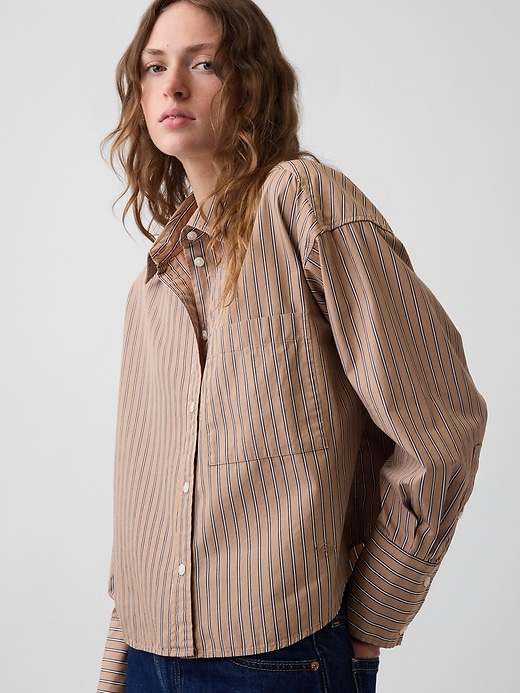 Image number 4 showing, Organic Cotton Poplin Oversized Crop Shirt