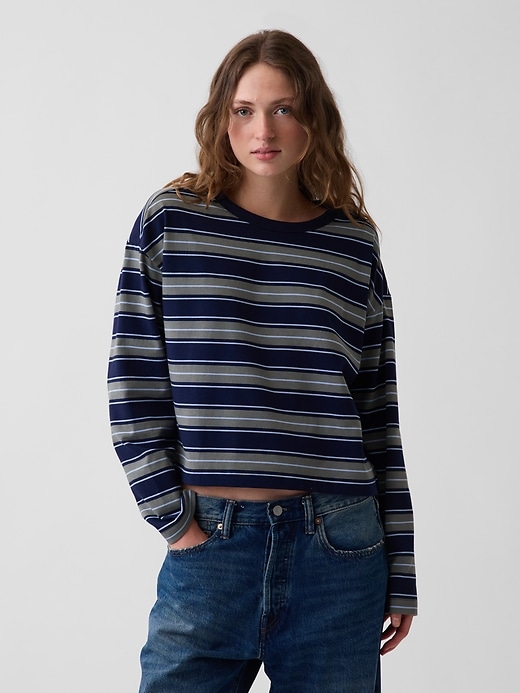 Image number 1 showing, Knit Oversized Crop T-Shirt