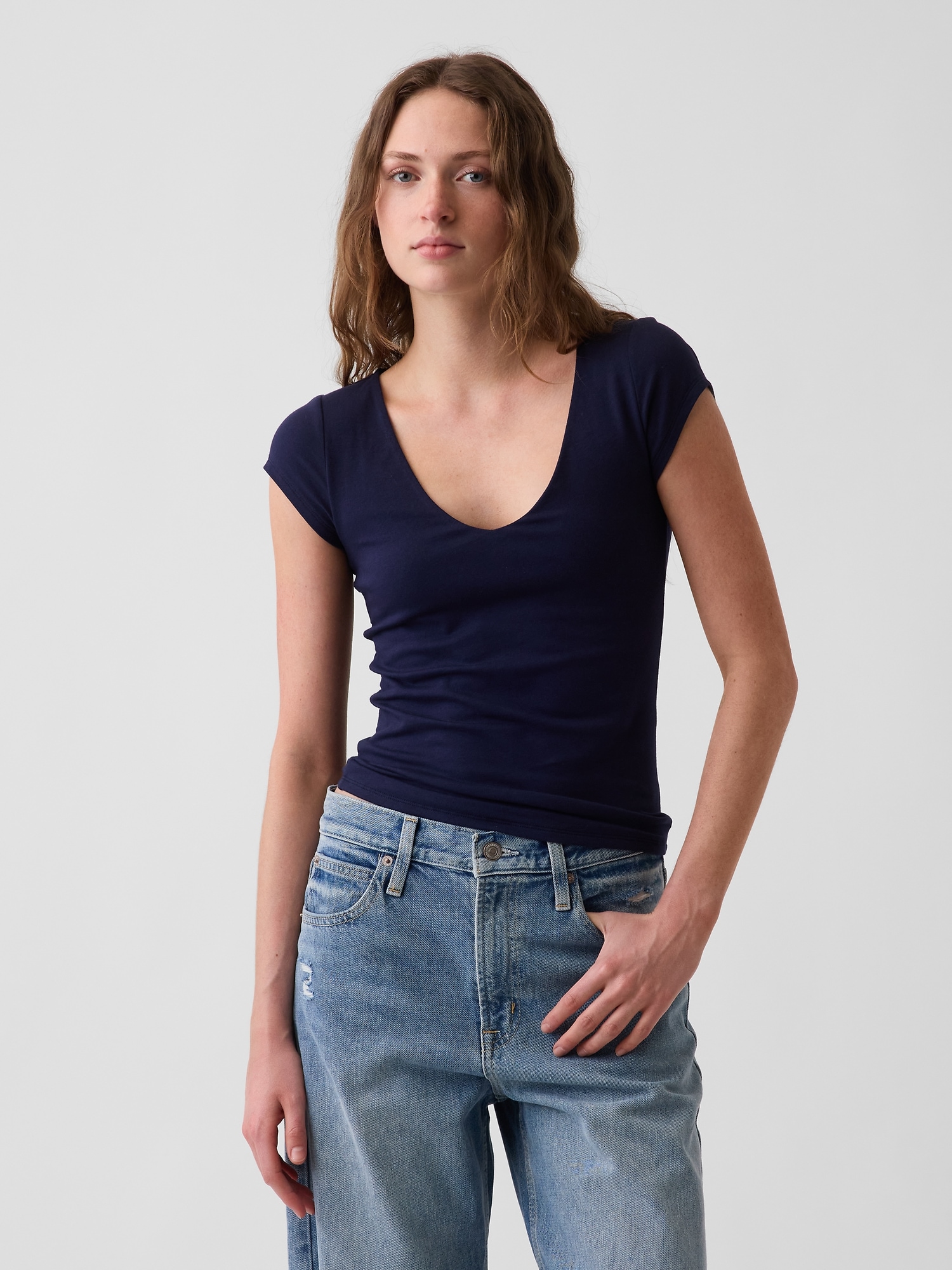 Gap Closeknit Jersey V-neck T-shirt In Navy Blue Uniform