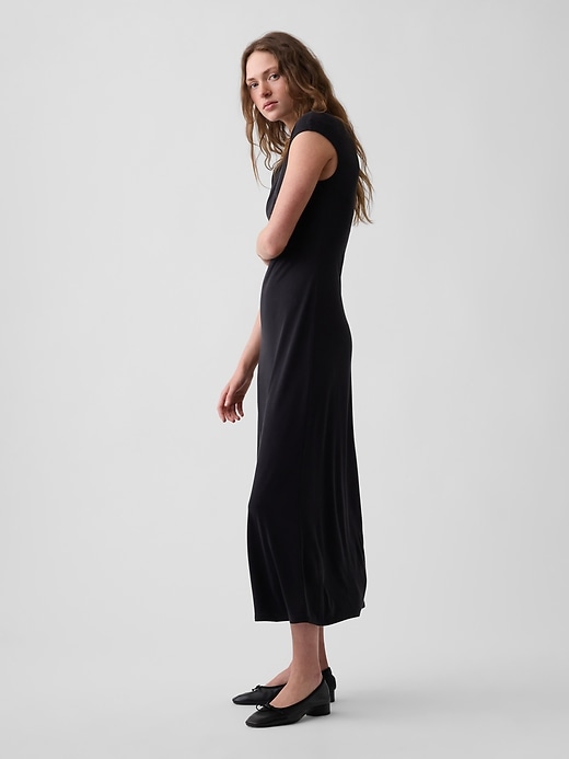 black cap sleeve maxi dress Women's Cap-Sleeve by Gap Moonless Night Size L offering a slim fit dev-position-formal-prom-outfits:number:54 Calvin Klein Jeans Ribbed Color:Golden Rust