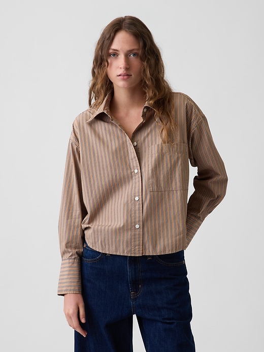 Image number 1 showing, Organic Cotton Poplin Oversized Crop Shirt