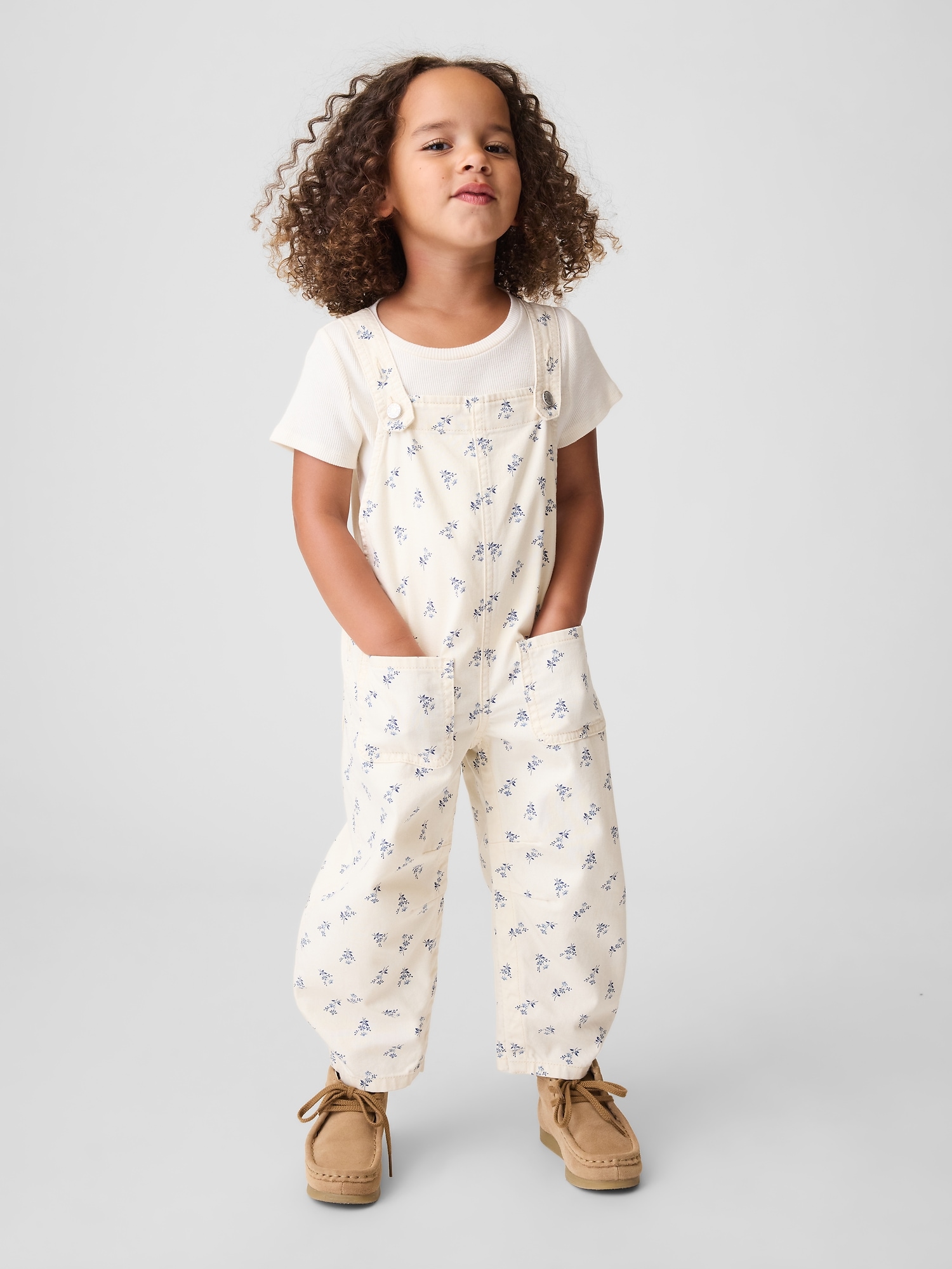 Baby & Toddler Floral Denim Horseshoe Overalls