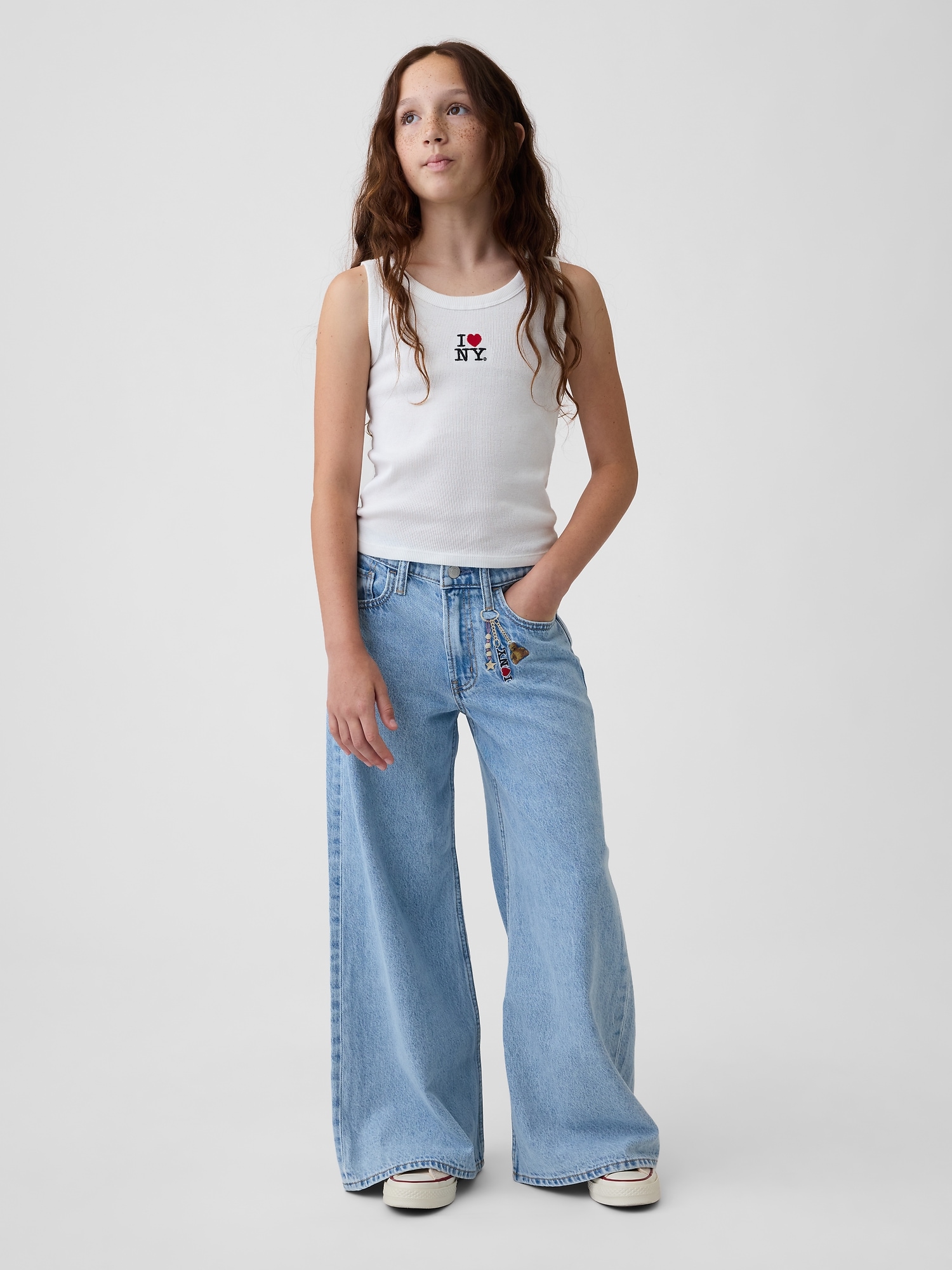 Kids Low Rise Embroidered I Heart NY Baggy Jeans