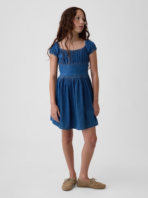 Kids Denim Puff-Sleeve Mini Dress