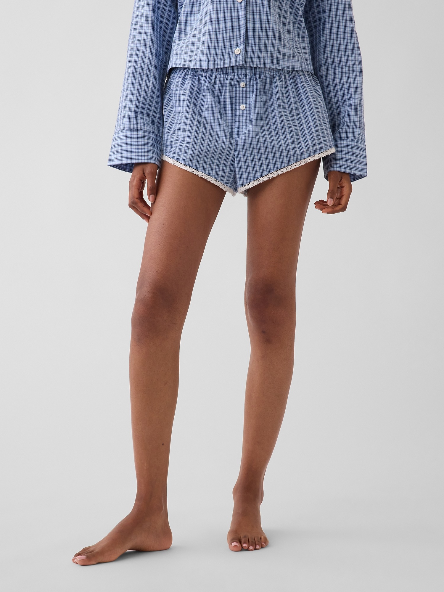 Женские шорты Gap Poplin Bloomer PJ, цвет: Синий клетчатый — фото 2