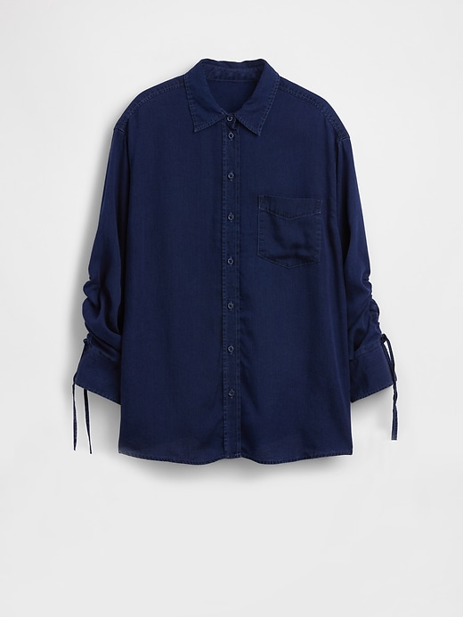 Image number 5 showing, Denim Oversized Ruched-Sleeve Shirt