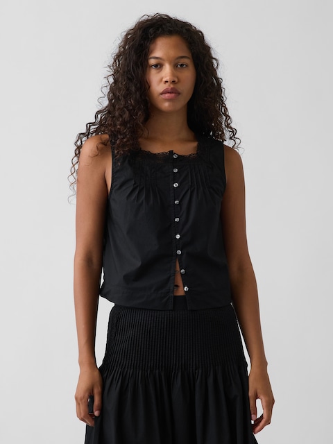 Poplin Pintuck Shell Top