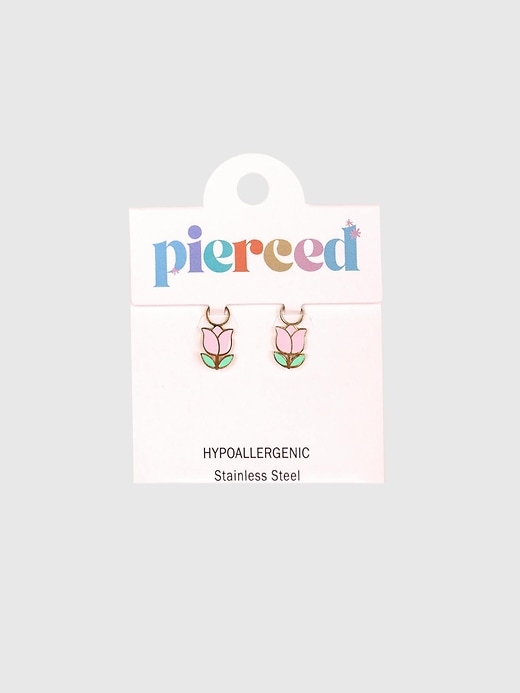 Image number 1 showing, Pierced Co Pink Tulip Charms for Huggie Earrings