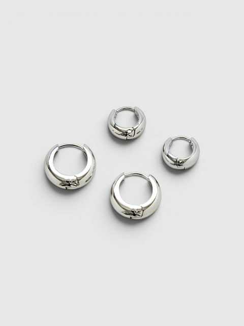Admiral Row Silver Medium Double Pack - Hoop Earrings