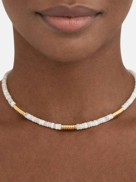 Image number 4 showing, Admiral Row Beaded Mother of Pearl and Gold Necklace