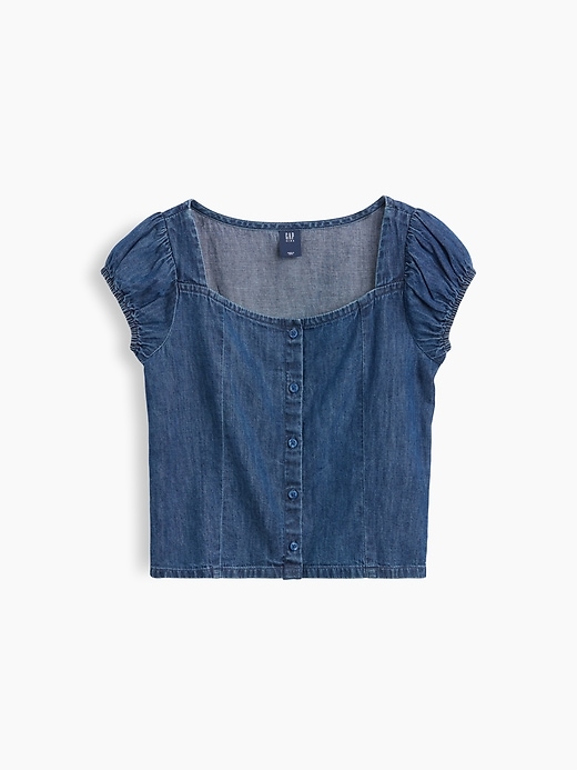 Image number 2 showing, Kids Denim Puff-Sleeve Button-Front top