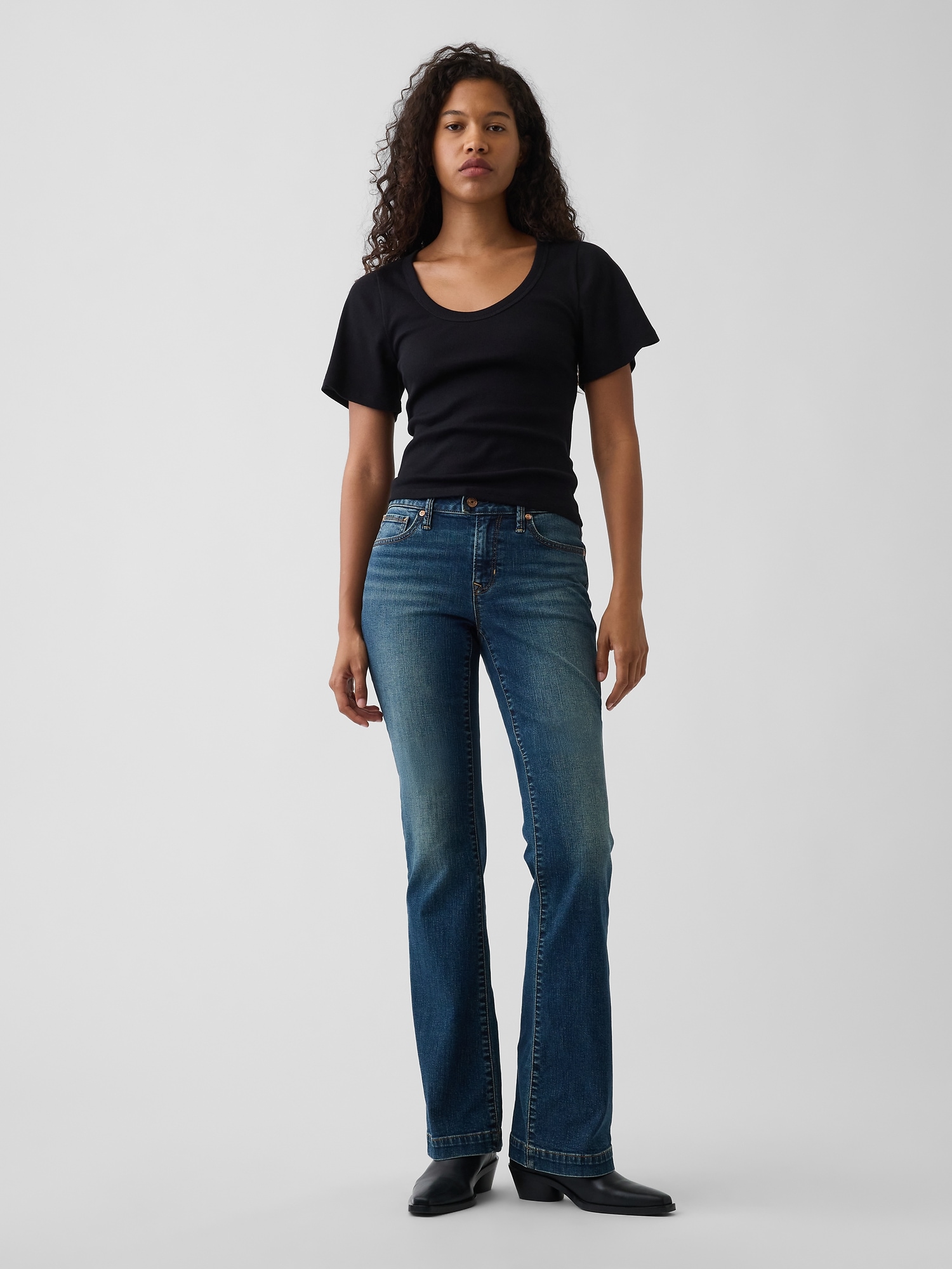 Женская футболка Gap Rib Scoop, цвет: Чёрный — фото 2