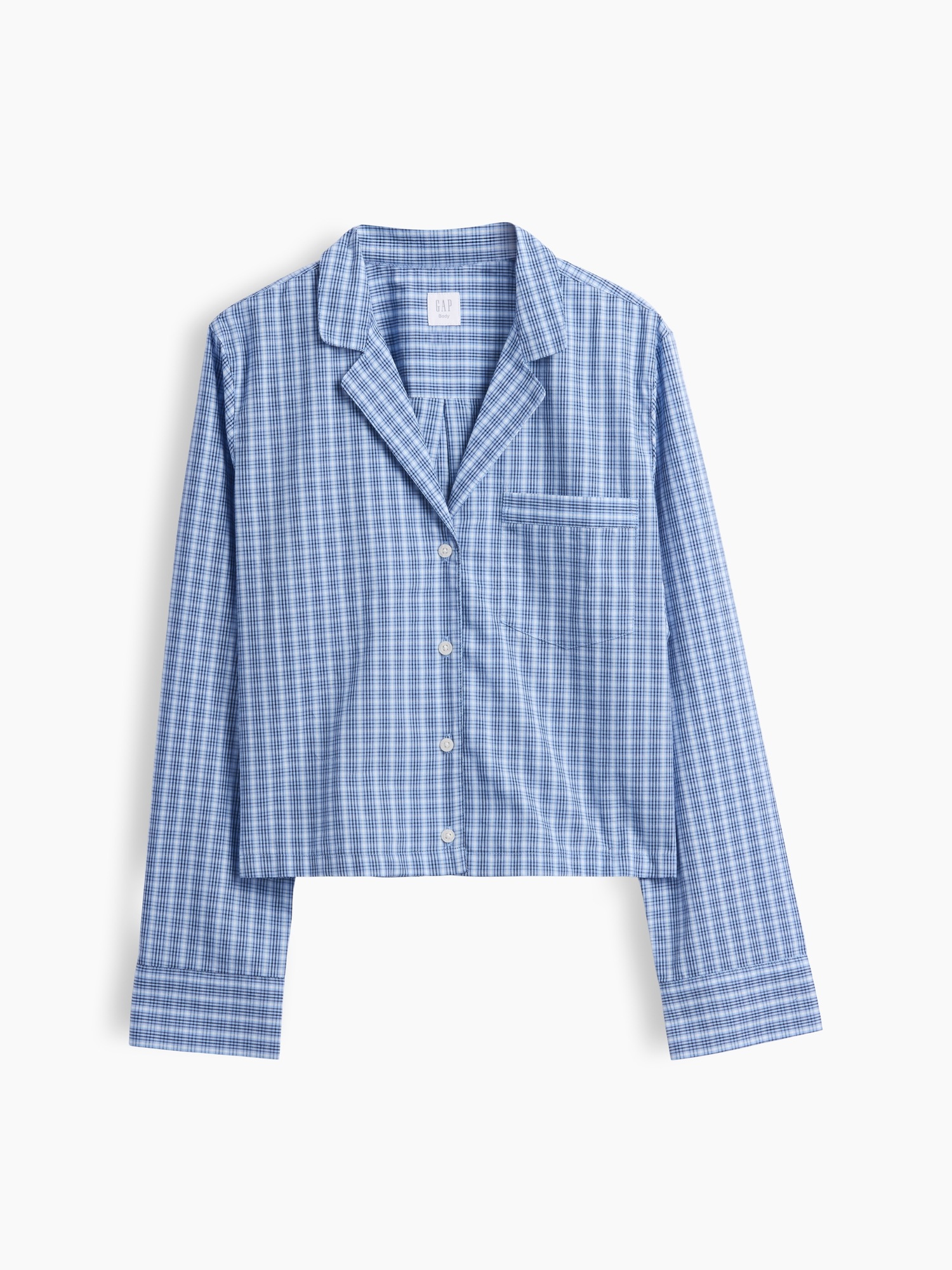 Женская рубашка Gap Poplin Oversized Crop PJ, цвет: Синий клетчатый — фото 5