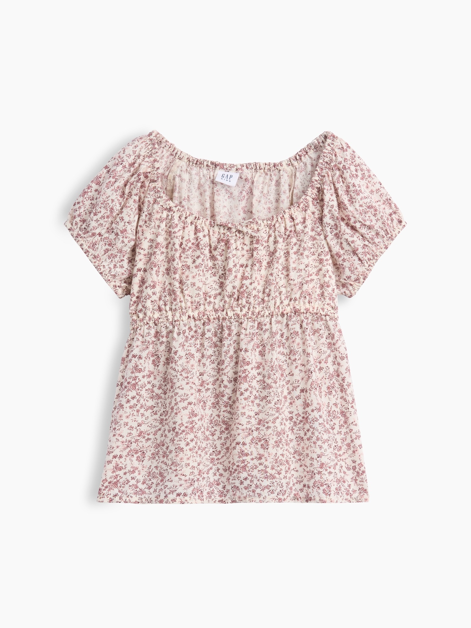 Детский топ Gap Puff-Sleeve Top, цвет: Бордовый с принтом — фото 2
