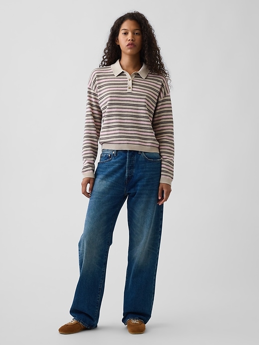 Image number 2 showing, 100% Cotton Relaxed Polo Sweater