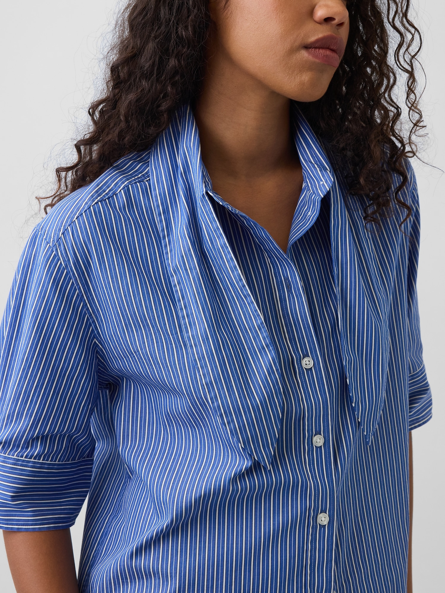 Organic Cotton Poplin Tie-Neck Shirt