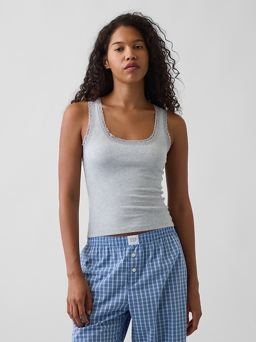 Image number 1 showing, Mini Rib Lace-Trim PJ Tank Top