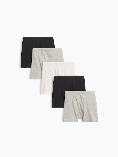 Kids Organic Stretch Cotton Solid Boxer Briefs (5-Pack) - Grey Multi