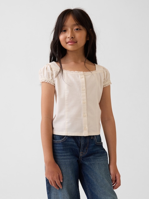 Lace-Trim Button-Front Top