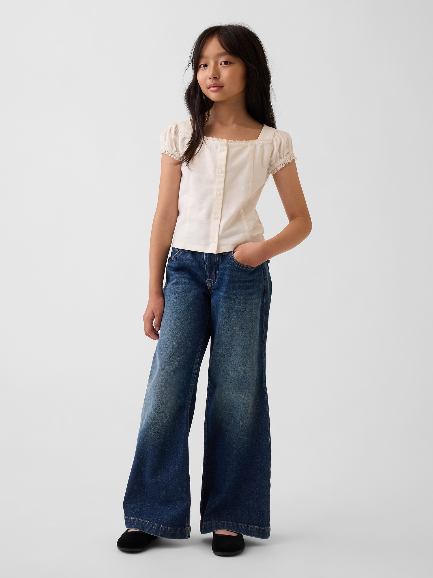 Lace-Trim Button-Front Top